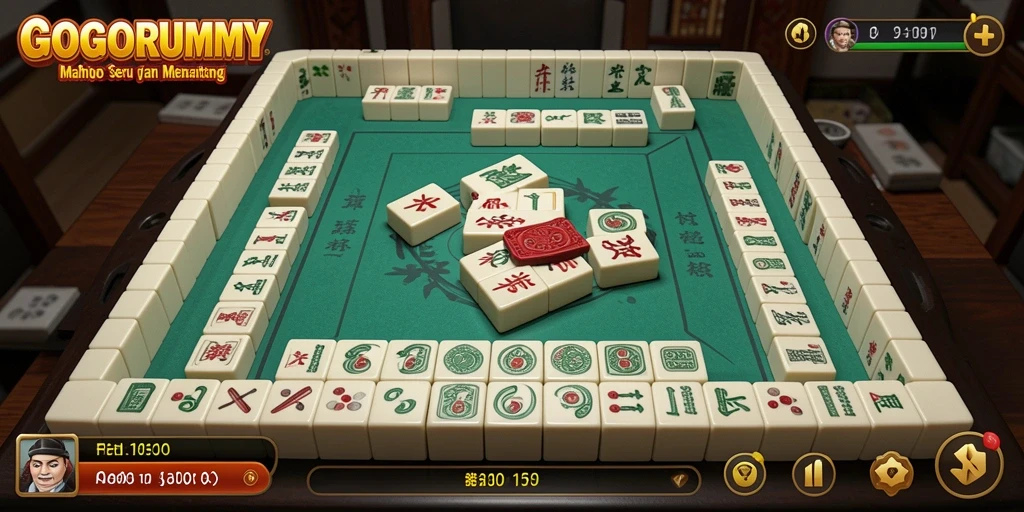 Tampilan gameplay menarik dari GOGORUMMY dengan ubin Mahjong.