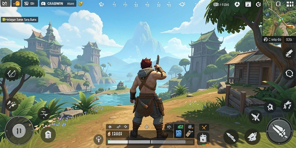 Screenshot gameplay GRABWIN yang menampilkan petualangan seru di dunia terbuka.